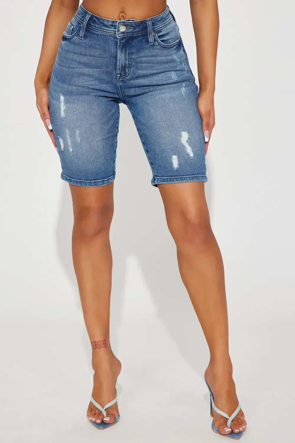 Coming Back For You Stretch Denim Bermuda Shorts - Medium Wash