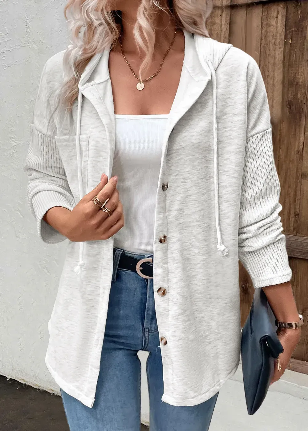 Light Grey Patchwork Long Sleeve Hoodie