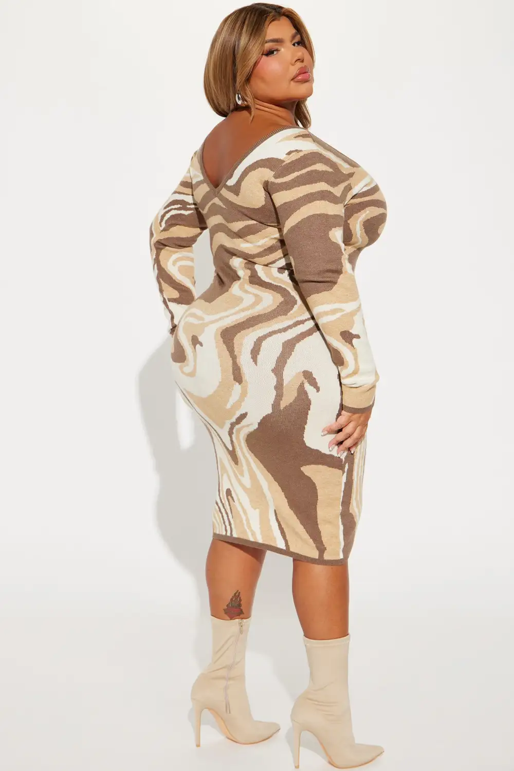 Shayla Sweater Midi Dress - Brown/combo