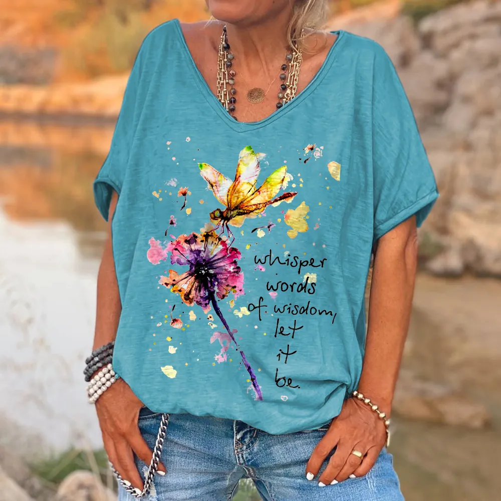 Whisper Words Of Wisdom Dragonfly Printed Hippie T-shirt