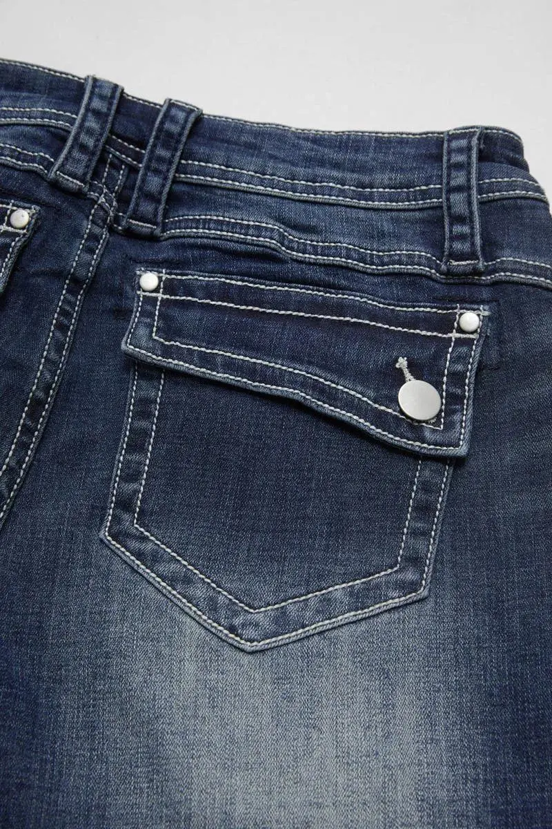 Ripped Raw Hem Wash High Stretch Low Waist Capri Jeans