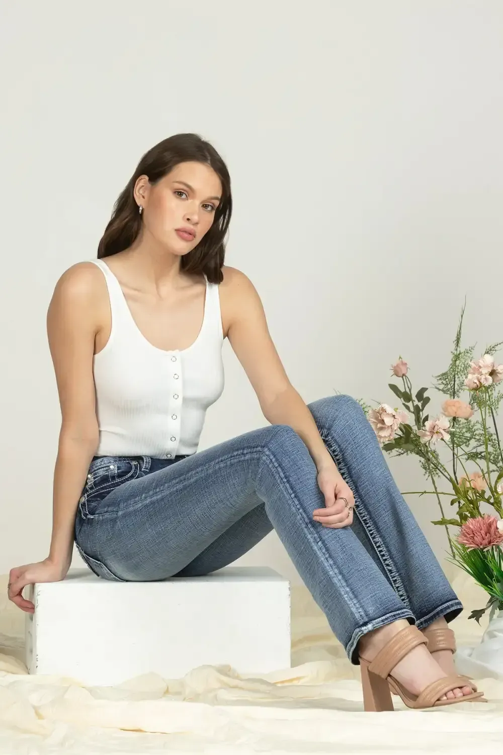 Bordered Leaves Bootcut Denim
