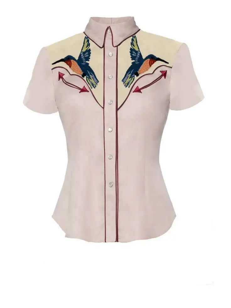 Western Vintage Birds Printed Shirt