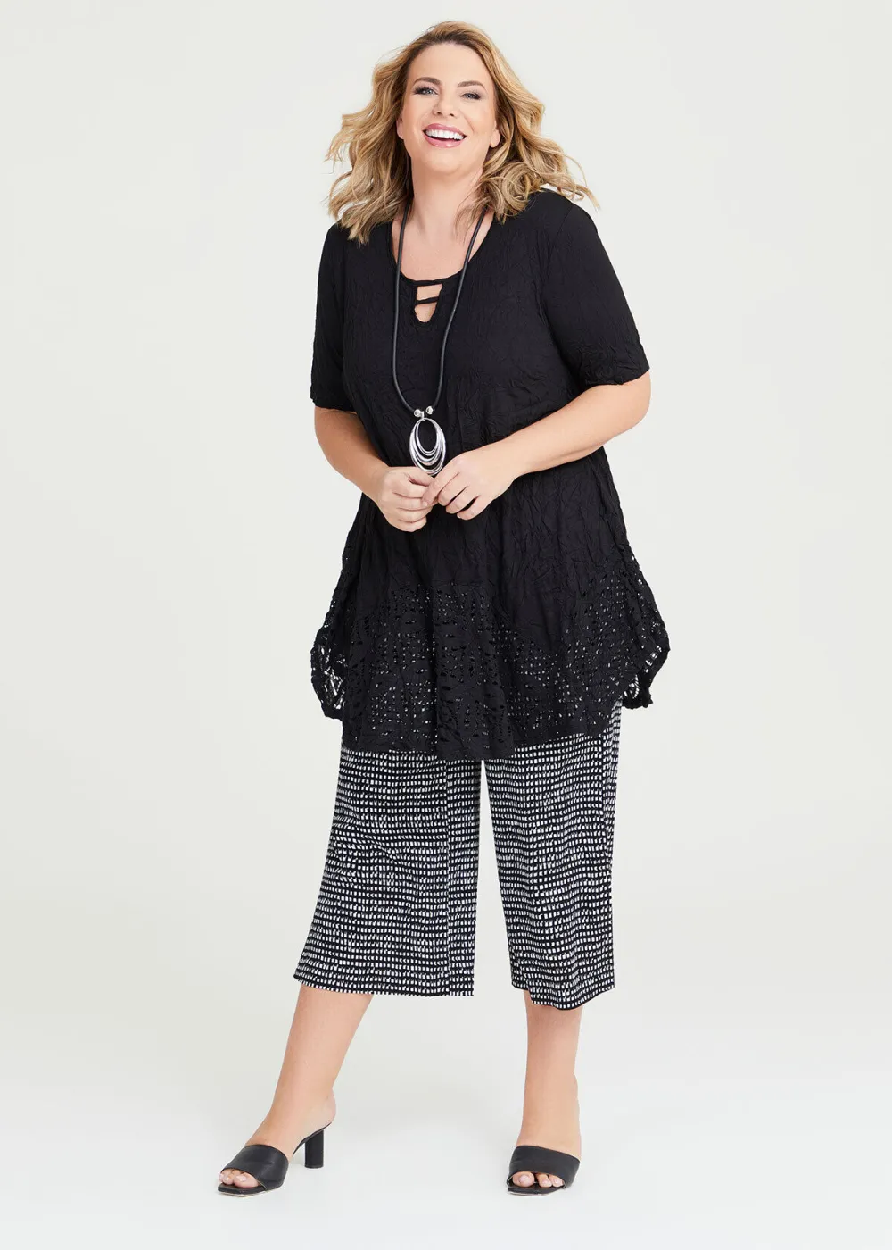 Mini Check Natural Crop Pant