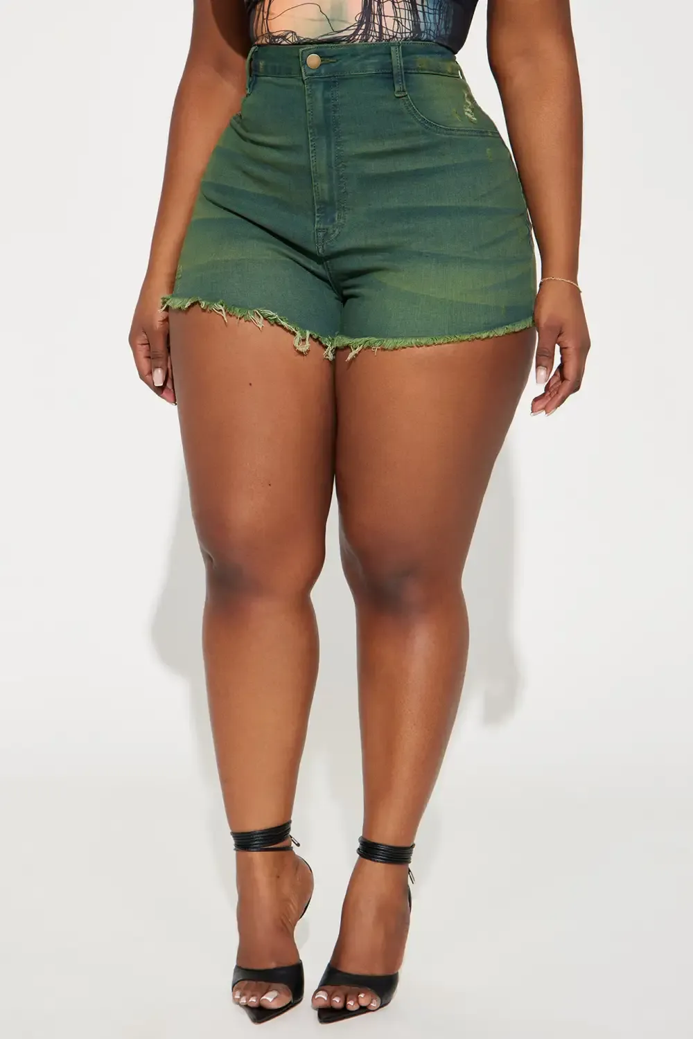 No Complaints Here Stretch Denim Shorts - Green