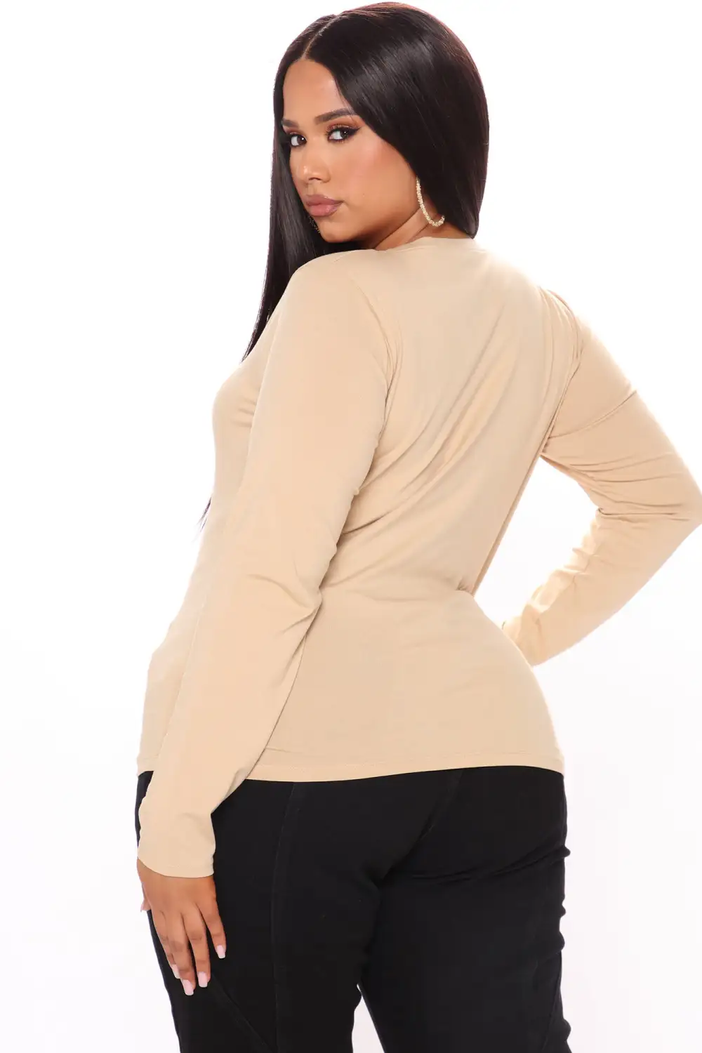 Lily Crew Neck Long Sleeve Top - Mocha