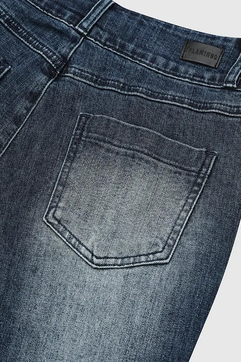 Double Button Roll Hem Mid Waist Crop Jeans