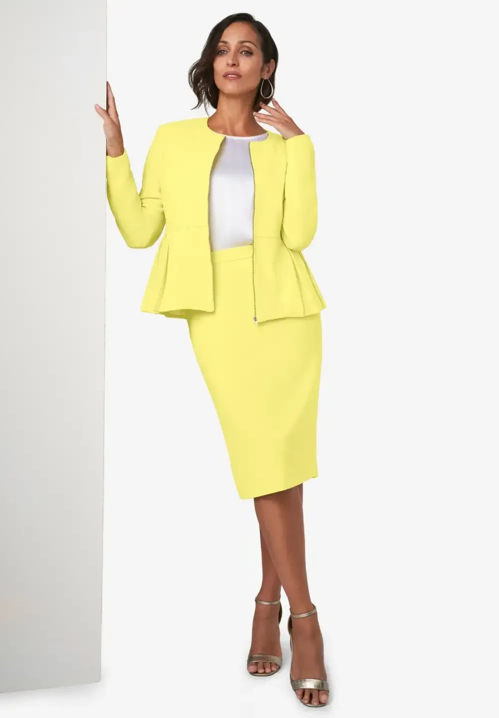 Collarless Peplum Skirt Suit
