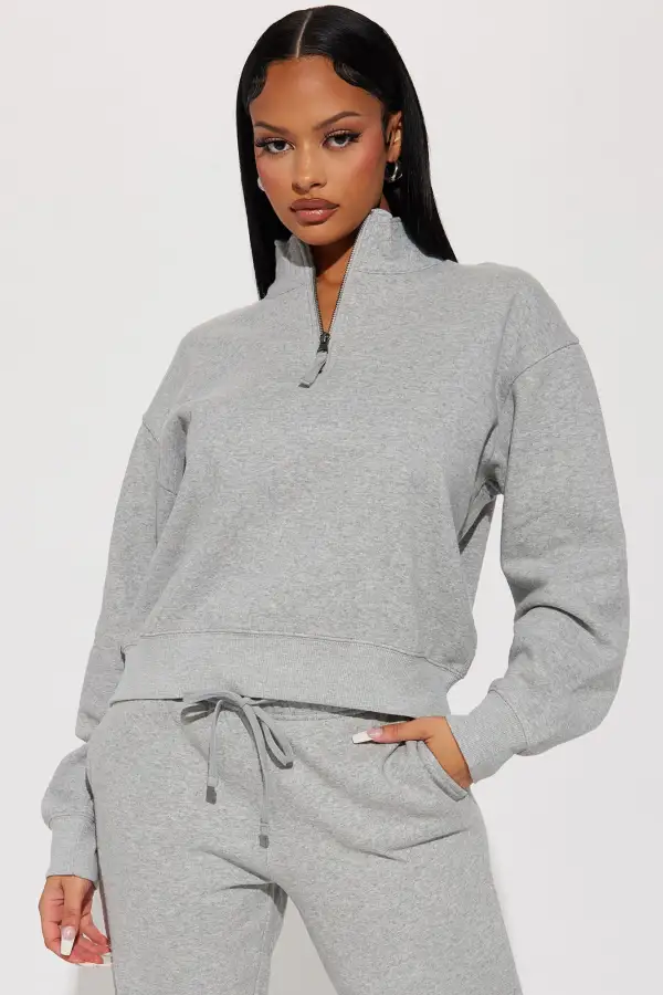 On My Own Half Zip Sweatsuit - Heather Grey