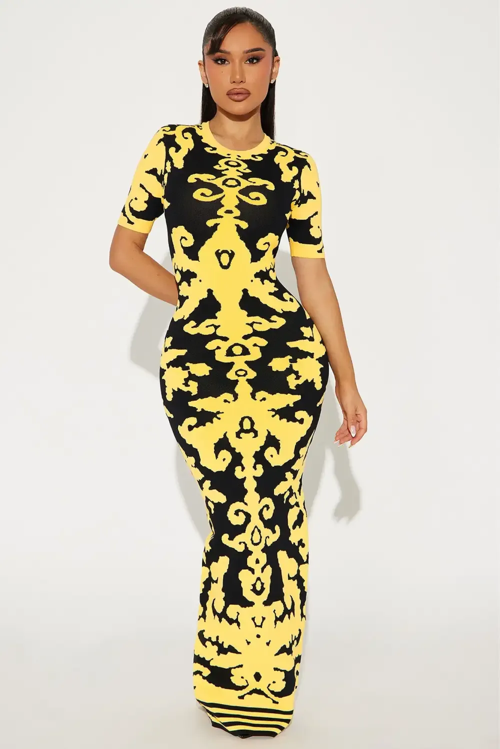 Alex Bandage Knit Maxi Dress - Yellow/combo