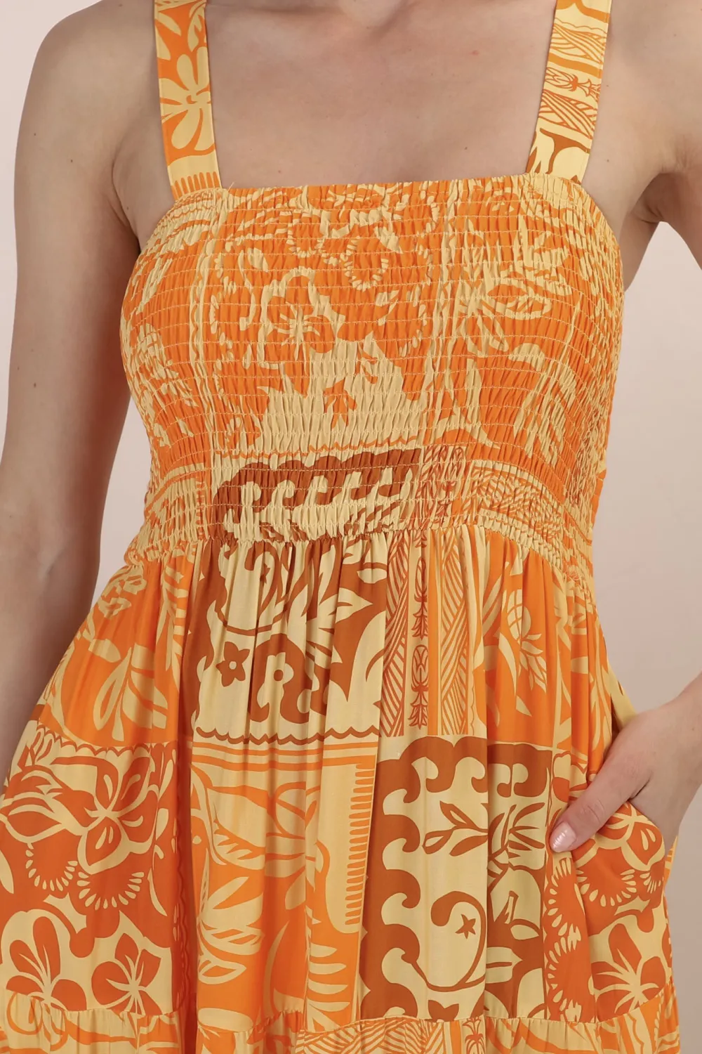 Yellow Patterned Strapless Maxi Dress