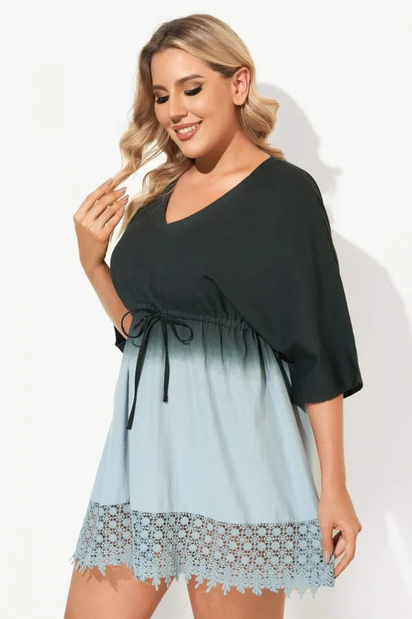 Deep V-Neck Tie-Dye Print Cover Up Dress
