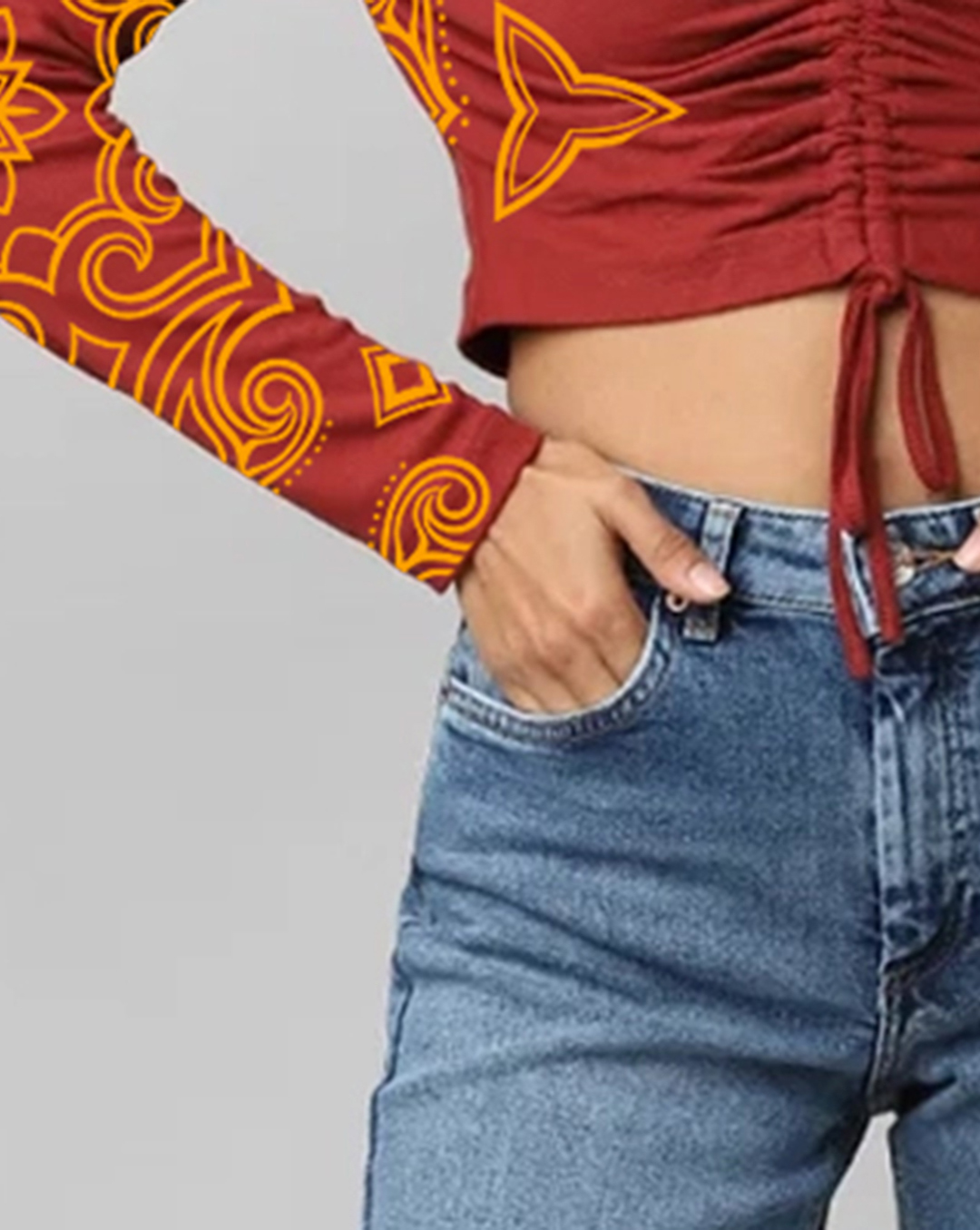 Rust Ruched Long Sleeve Cropped Top