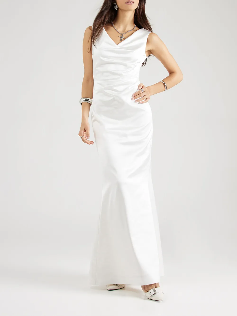 Plain Colored V-neck Casual Style Dress