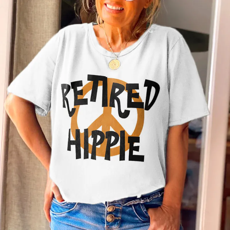 Retired Hippie Peace And Love Crew Neck Tees
