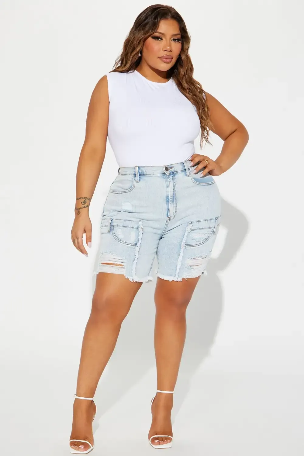 Coming Together Stretch Denim Bermuda Shorts - Light Wash