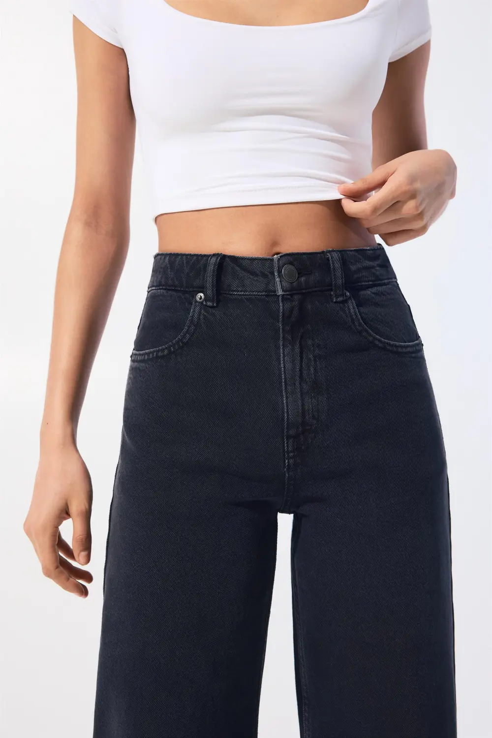 Jeans wide leg tiro alto