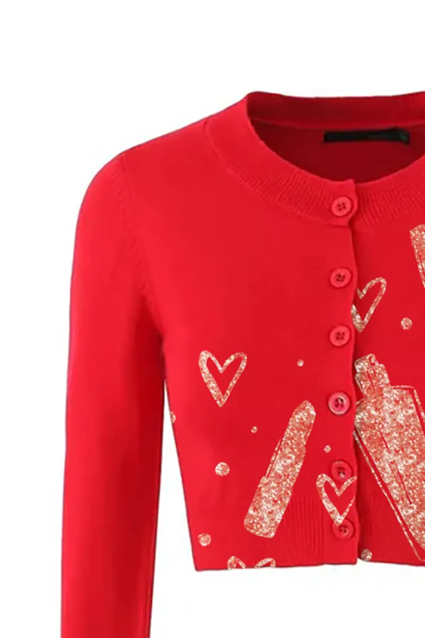 Preppy Style Crewneck Long Sleeve Button Up Cropped Ribbed Knit Cardigan