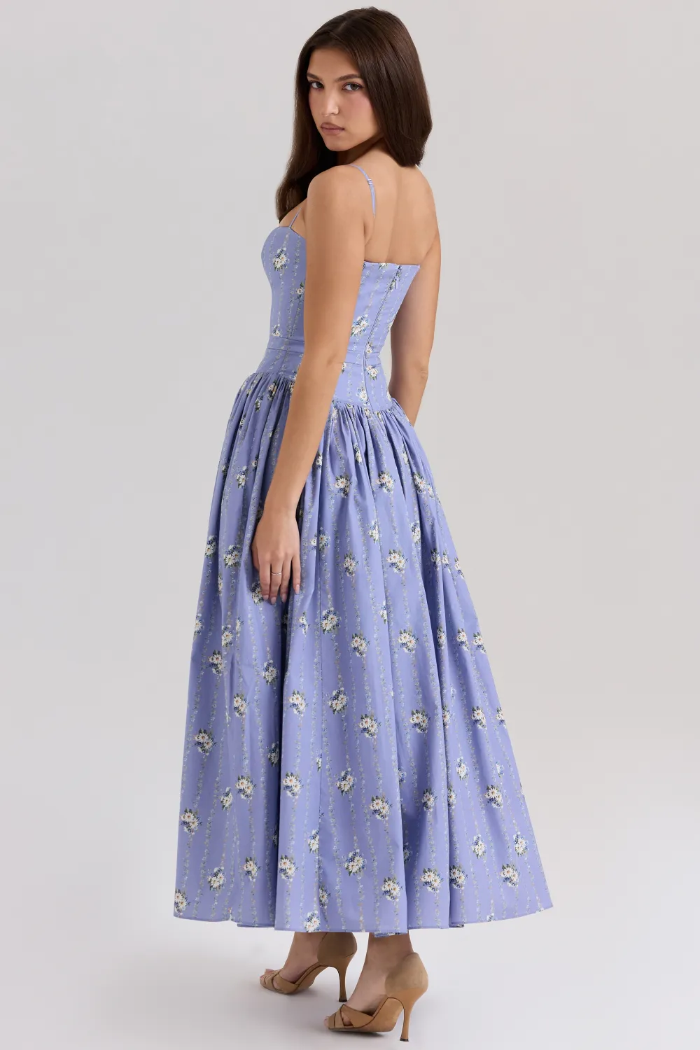 Blue Daisy Print Stretch Cotton Midi Sundress