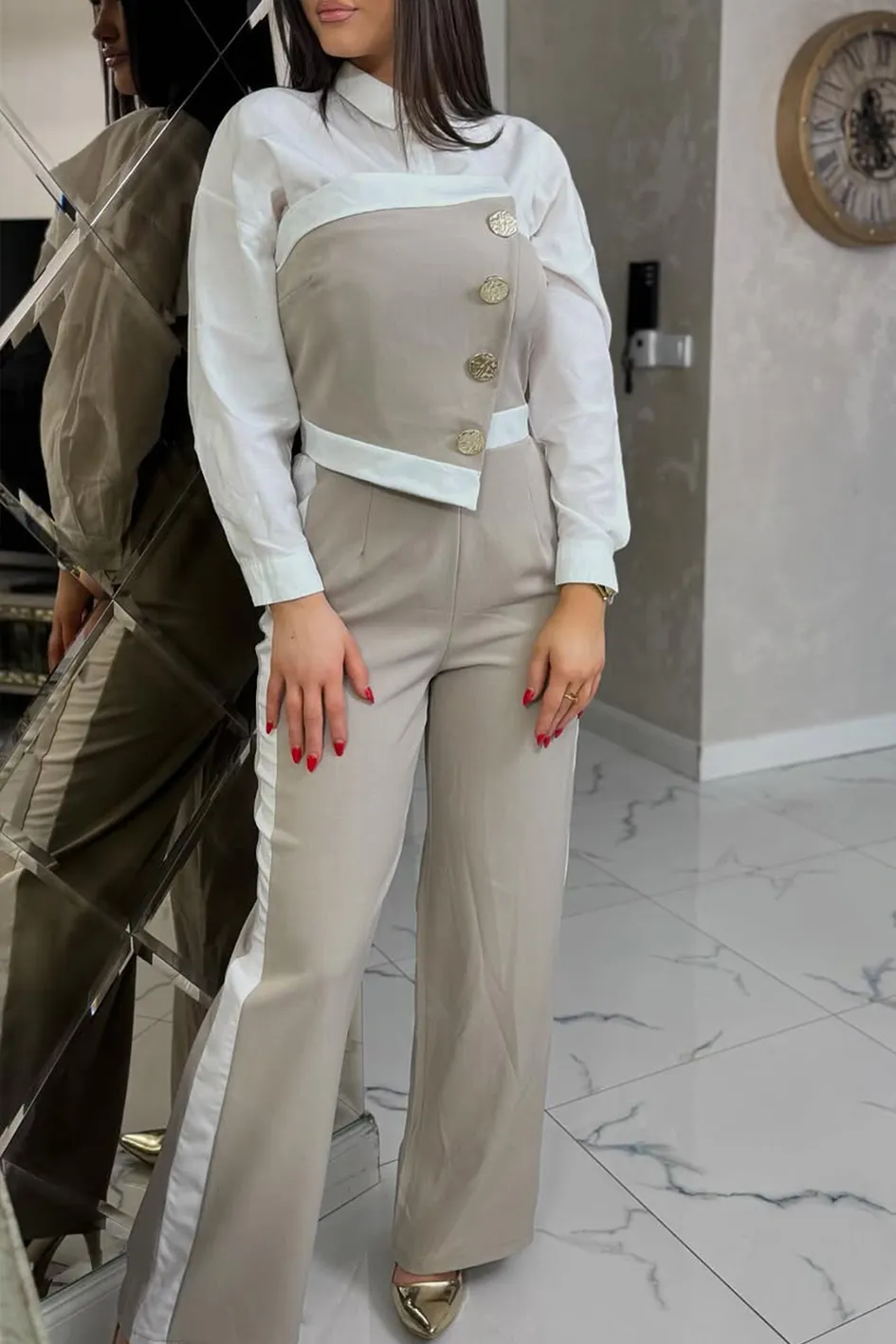 Women'S Contrasting Vest And Pants 2-Piece Set