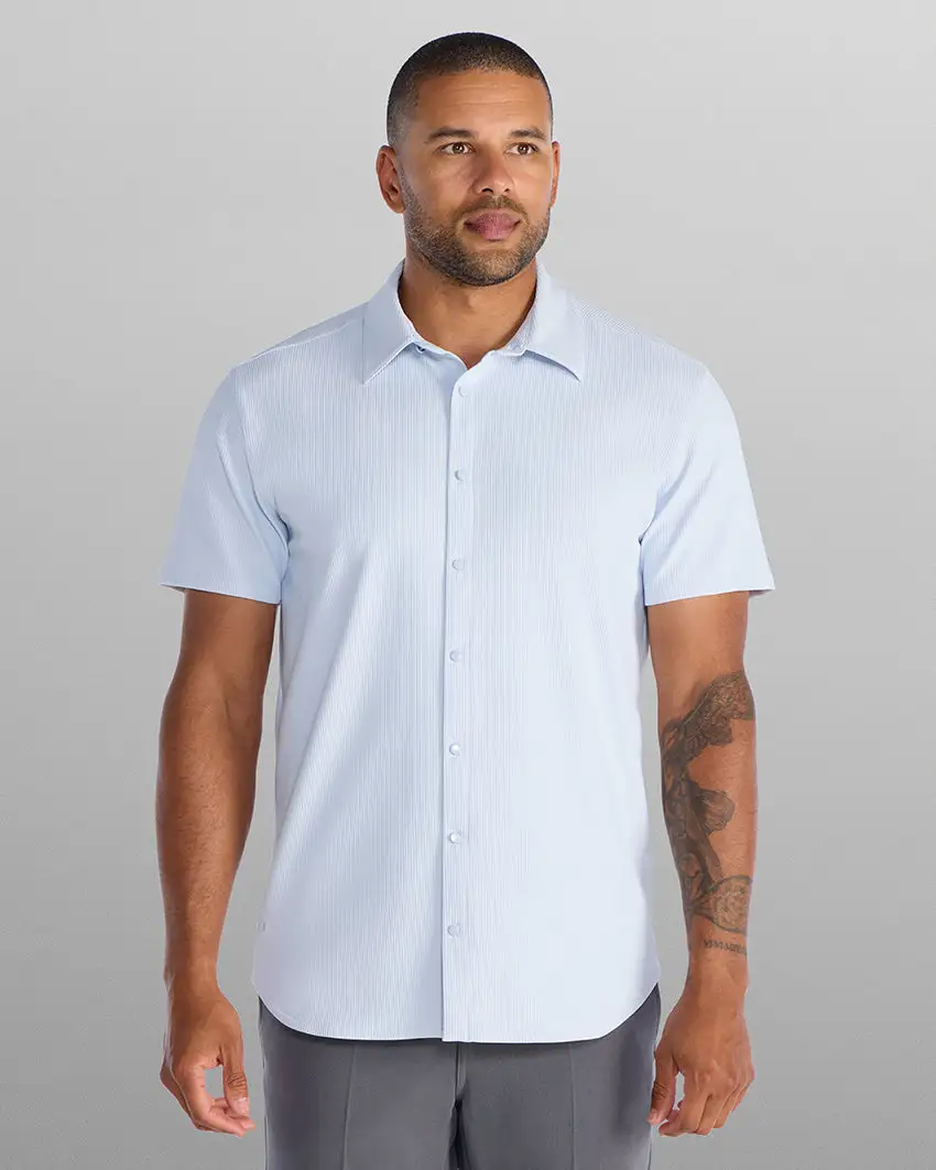 Ribbed+ Short Sleeve Button Down