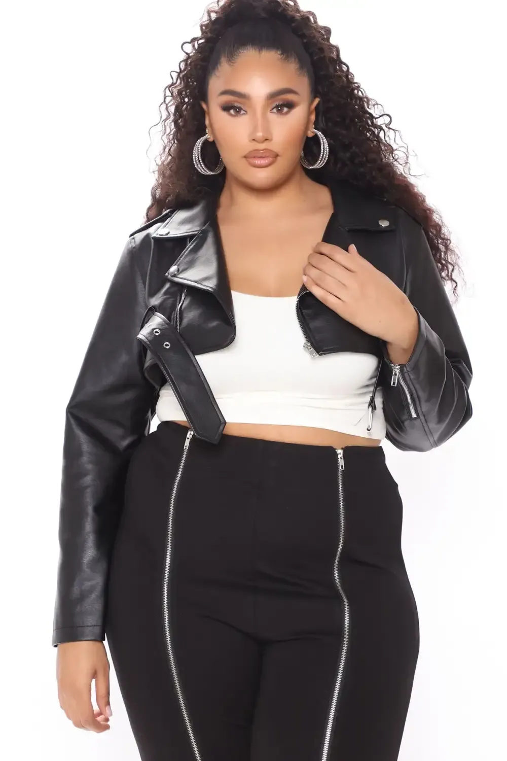 Pop It Crop It Faux Leather Jacket - Black