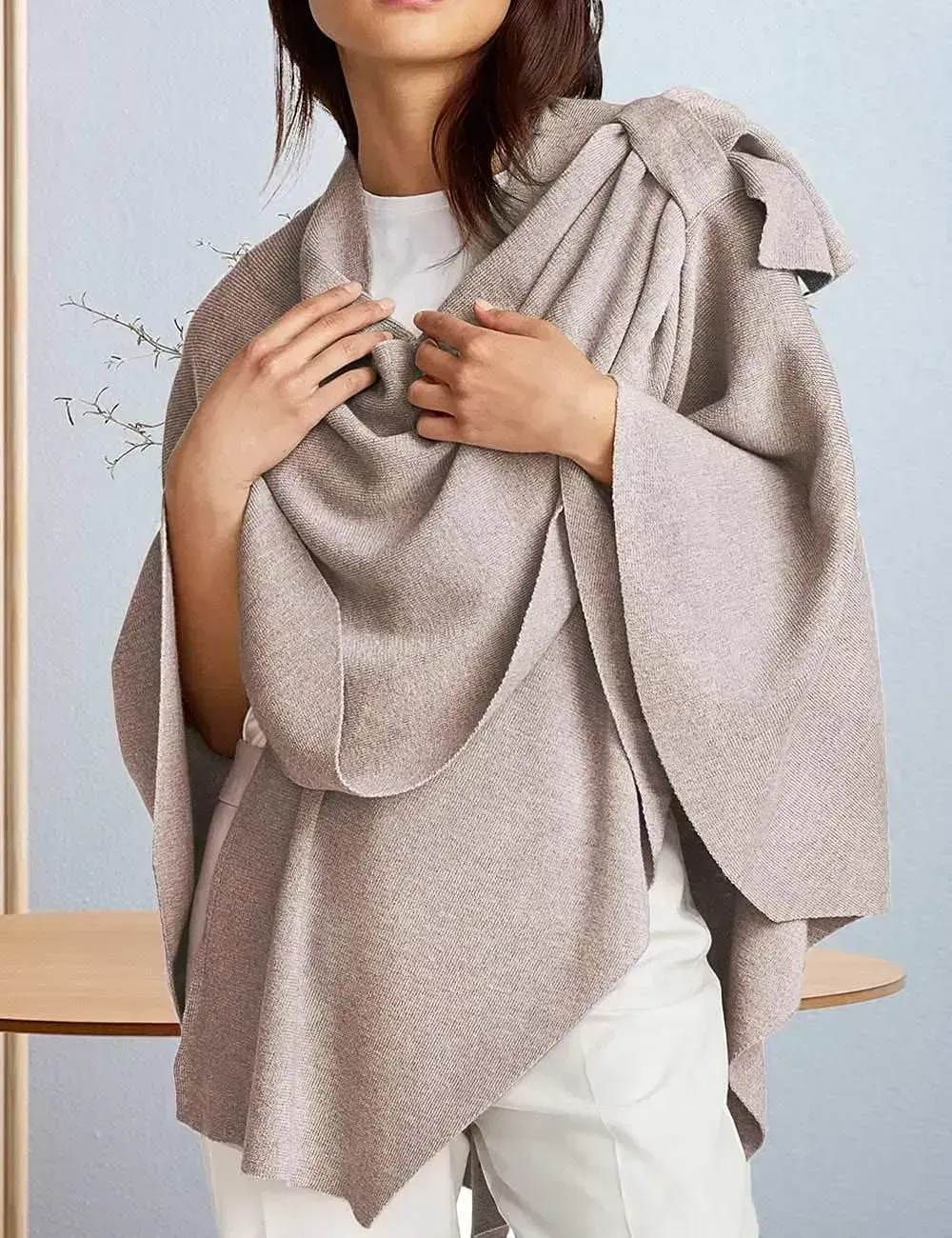 Womens Large Cross Front Poncho Sweater Wrap Topper Knitted Elegant Shawls Cape for Fall Winter