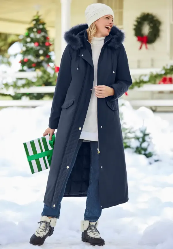 Long Hooded DTM Faux Down Parka Coat