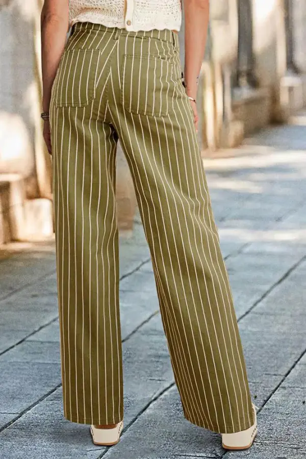 Striped Pattern Low Waist Straight Leg Pants