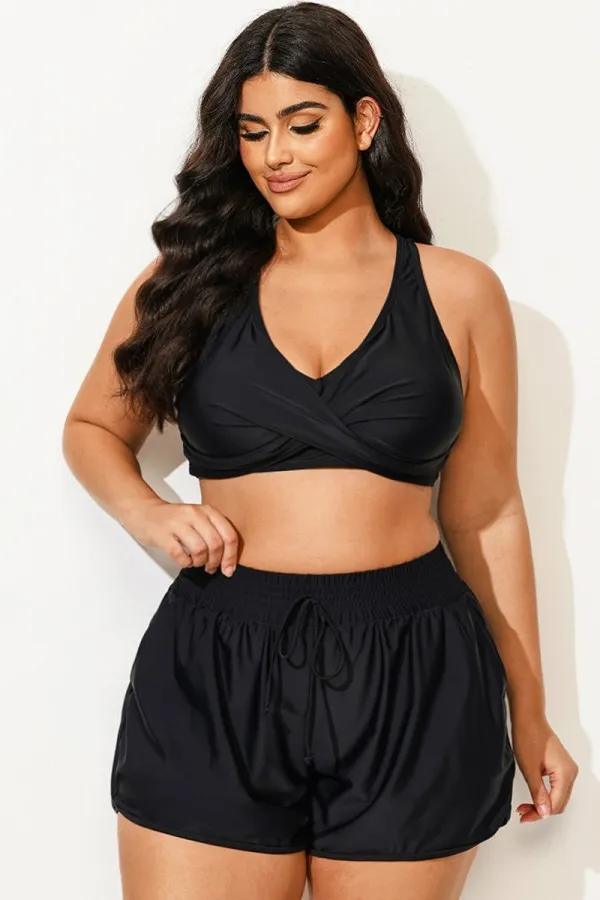 Black Twist Front Adjustable Back Latch Bikini Top