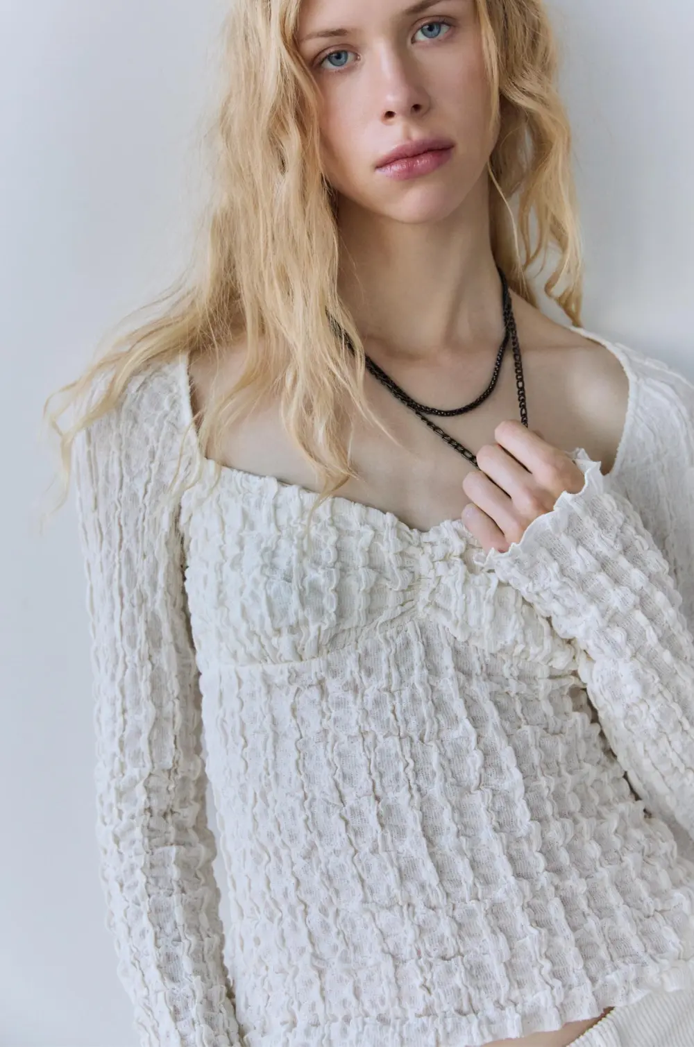 Textured corsetry-inspired top