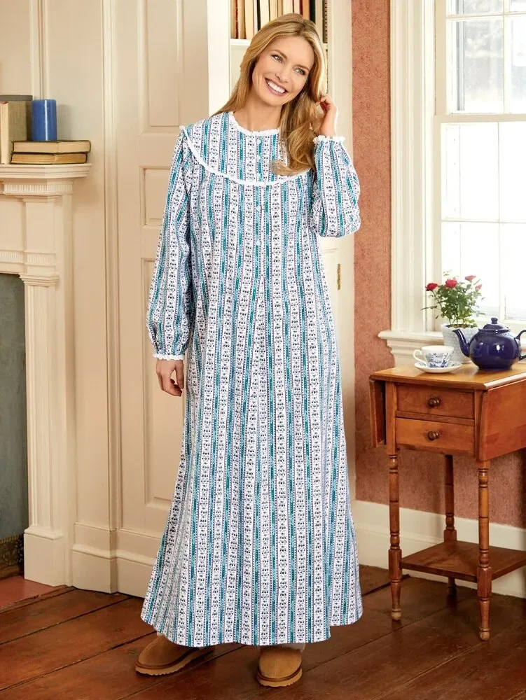 Lanz Classic Tyrolean Cotton Flannel Nightgown, 54 Inch