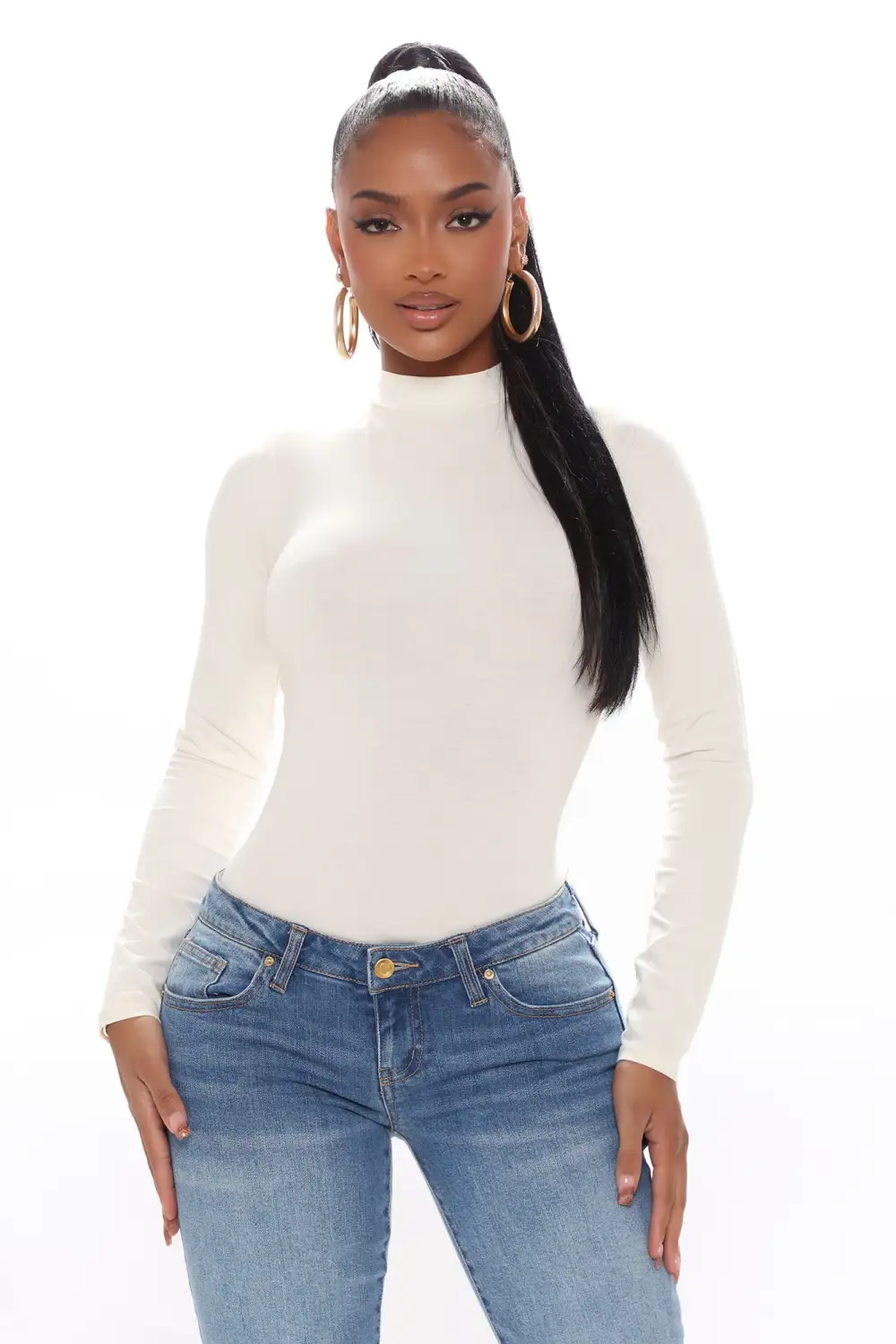 Melanie Mock Neck Bodysuit - Cream