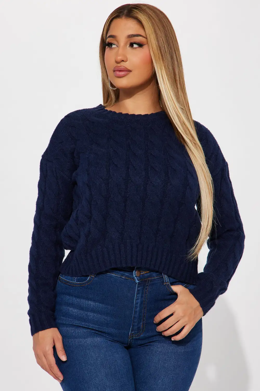 Serenity Cable Knit Sweater - Navy