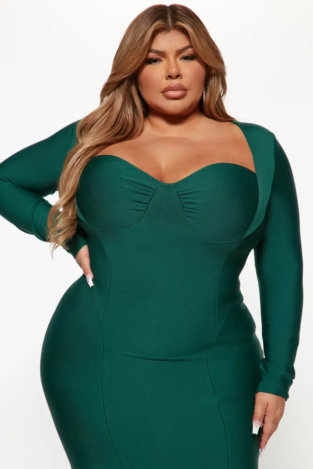 Always Good Long Sleeve Bandage Midi Dress - Hunter