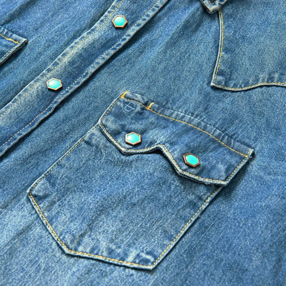 Turquoise Snap Western Denim Shirt
