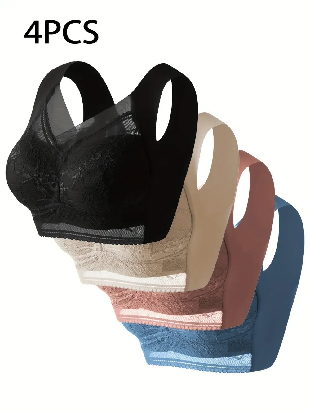 4pcs of mixed color Women's lace contrast underwear