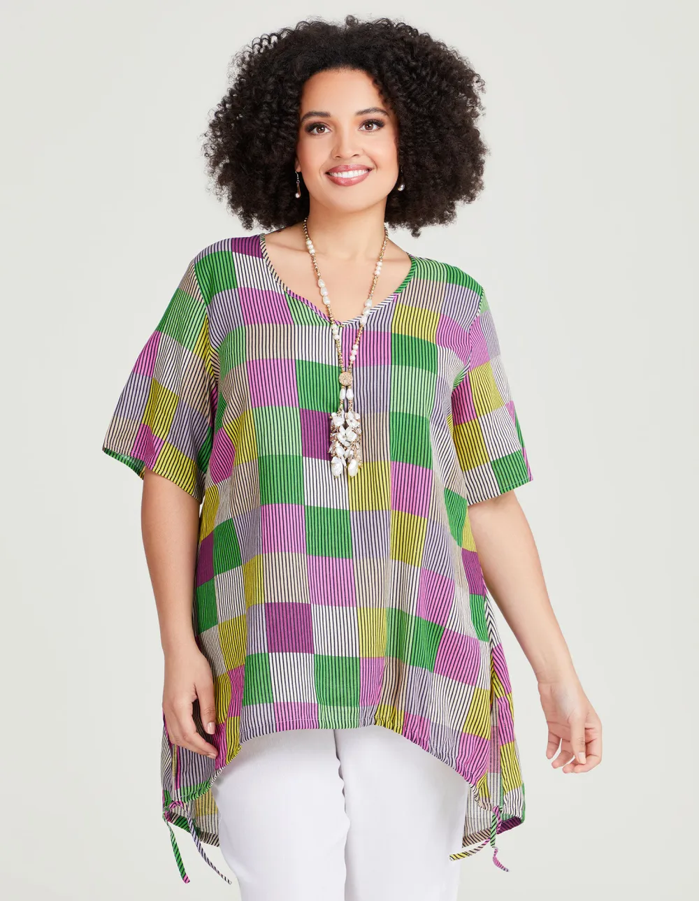 Linen Blend Check Tunic