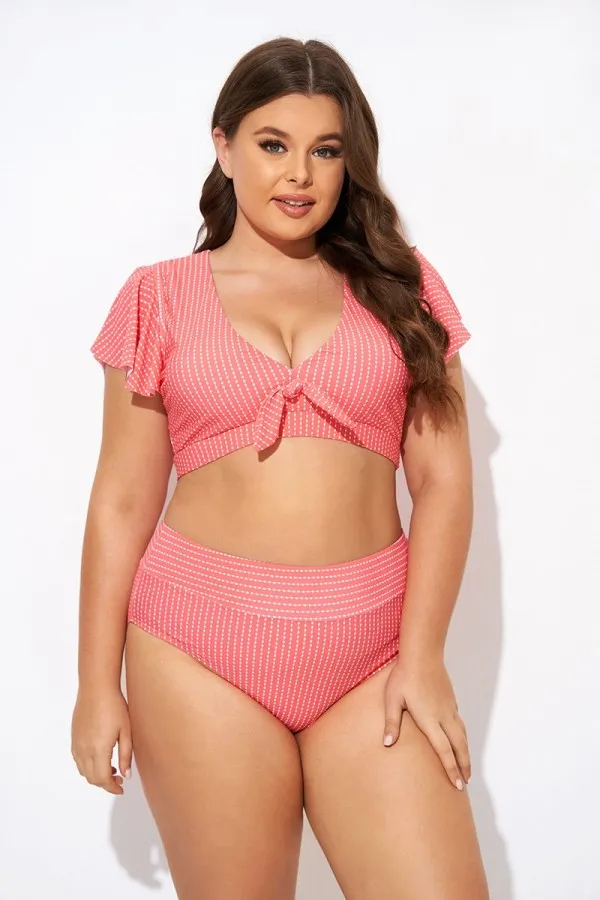 Starfish Coral Dots Flutter Sleeve Swim Bikini Top
