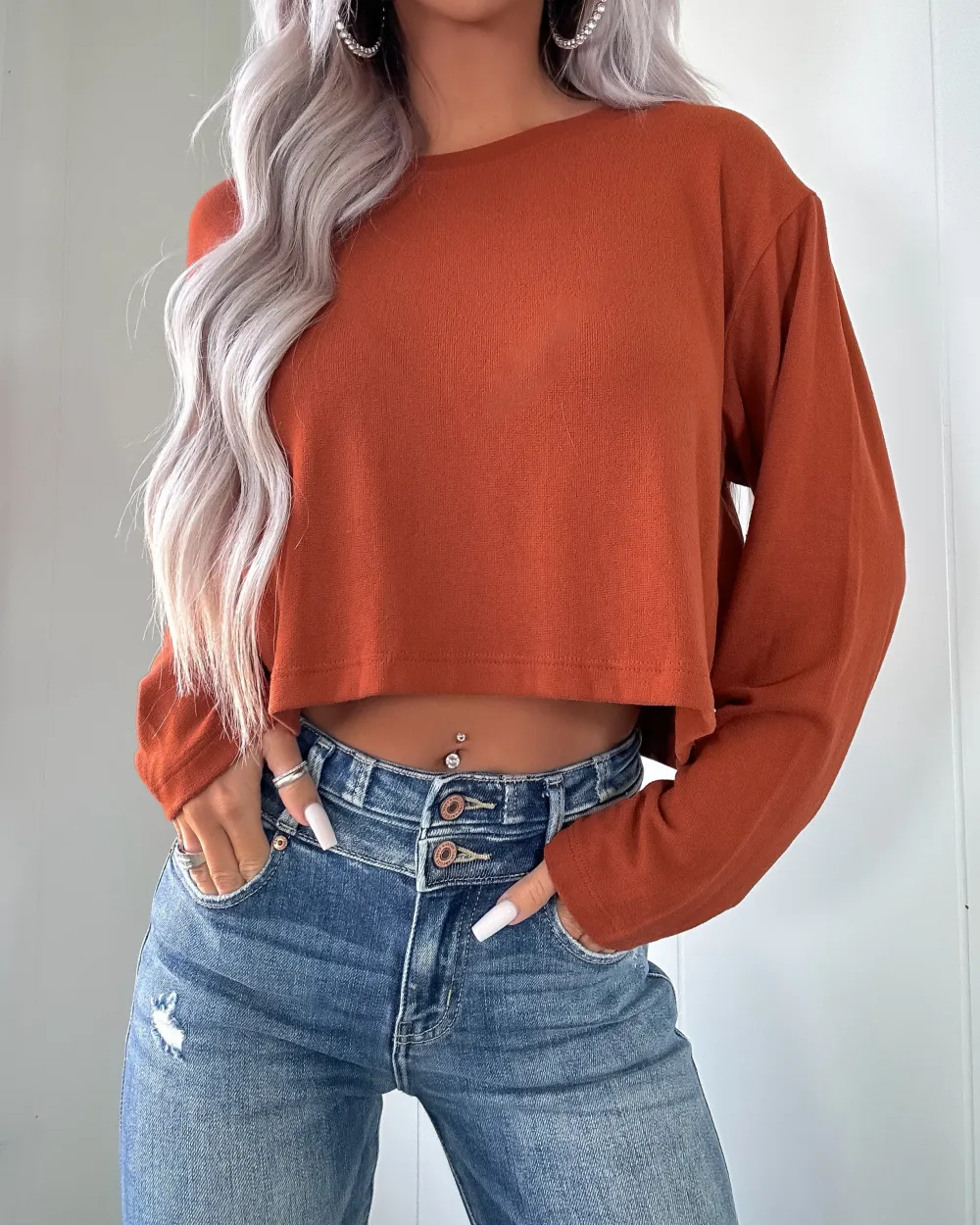 Long Sleeve Crop Top - Rust