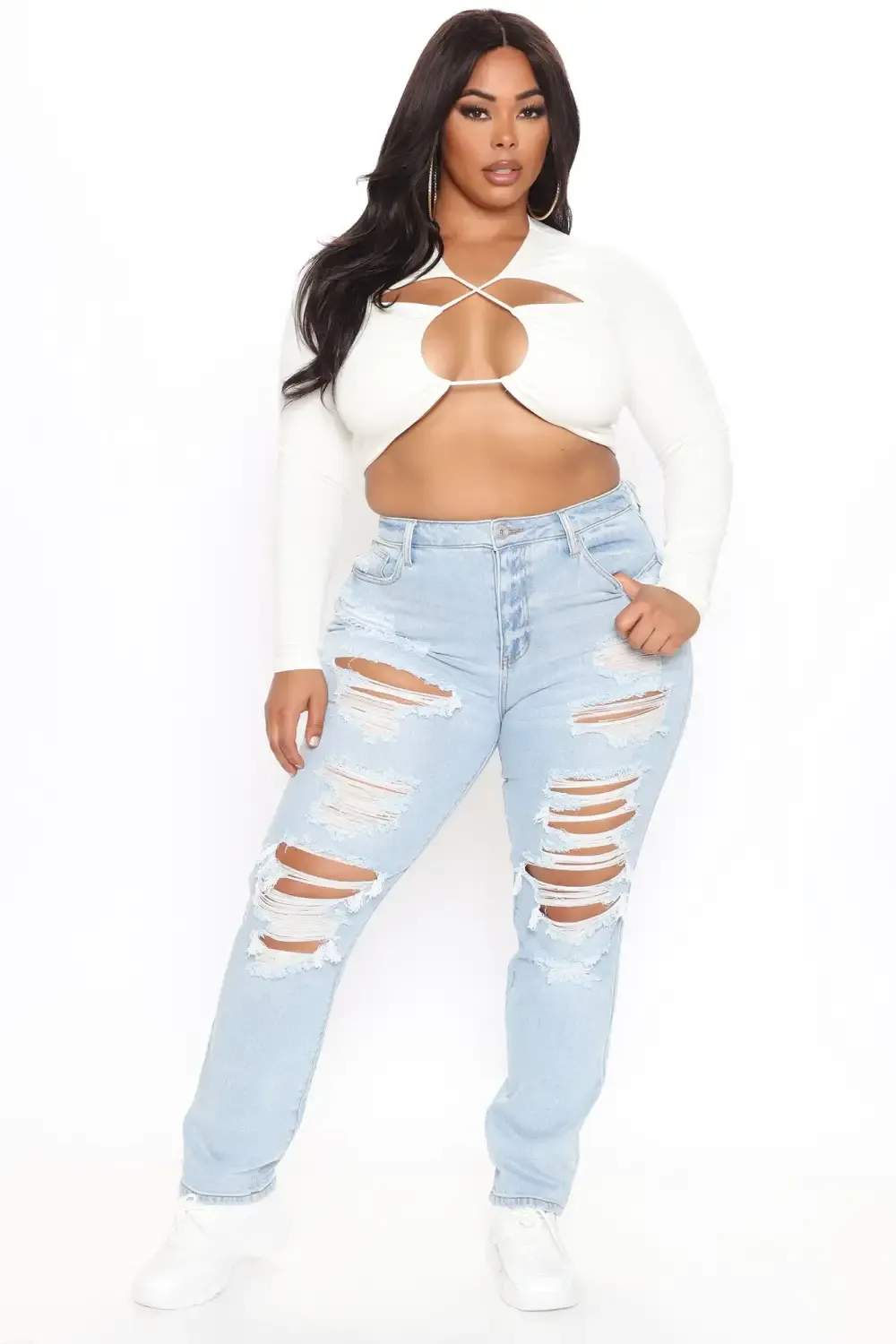 Favorite Getaway Destroyed Straight Leg Jeans - Light Blue Wash