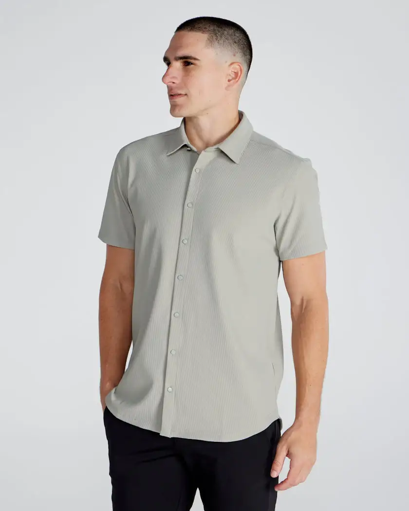 Ribbed+ Short Sleeve Button Down