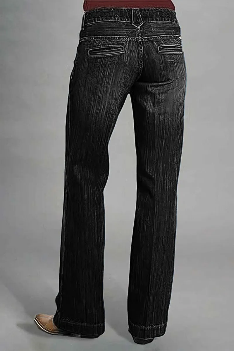 Vintage Oblique Button Mid Waist Straight Leg Jeans