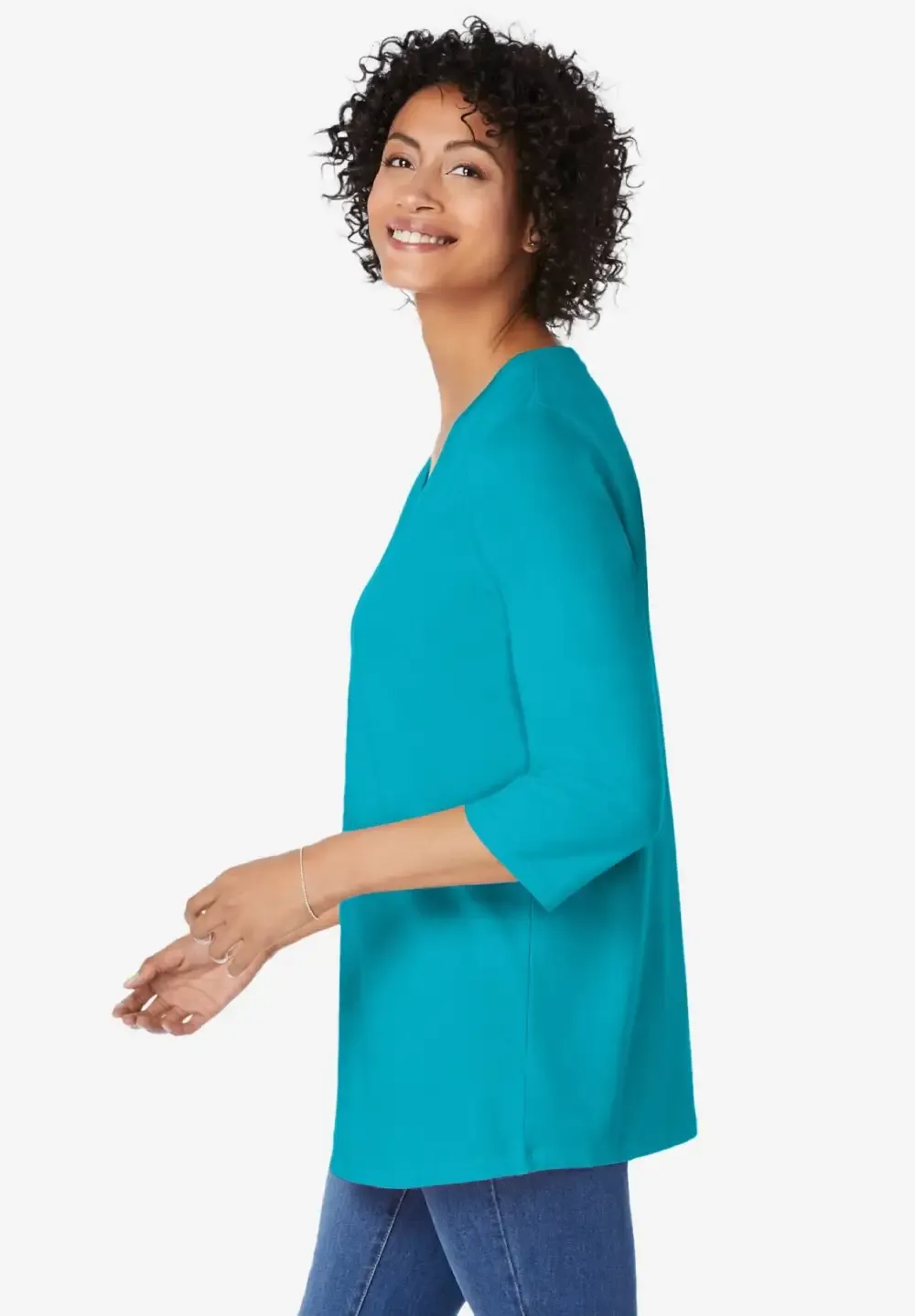 Perfect Three-Quarter Sleeve V-Neck Tunic