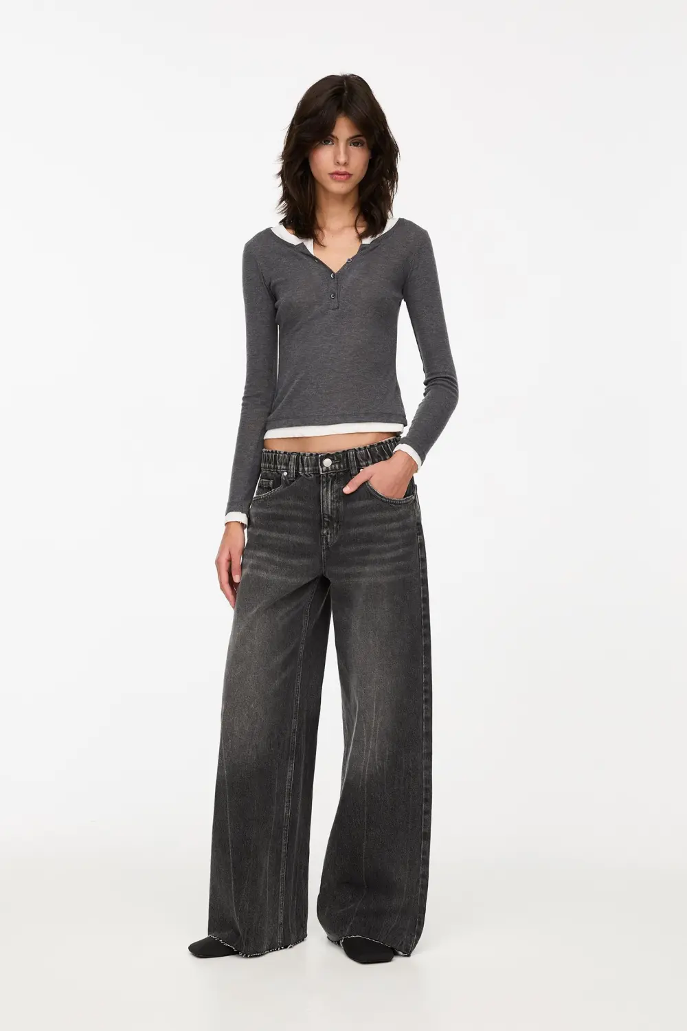 Jeans baggy wide leg cintura elástica