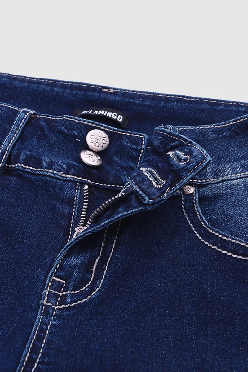 Double Button Flap Pocket Rolled Hem Low Rise Capri Jeans