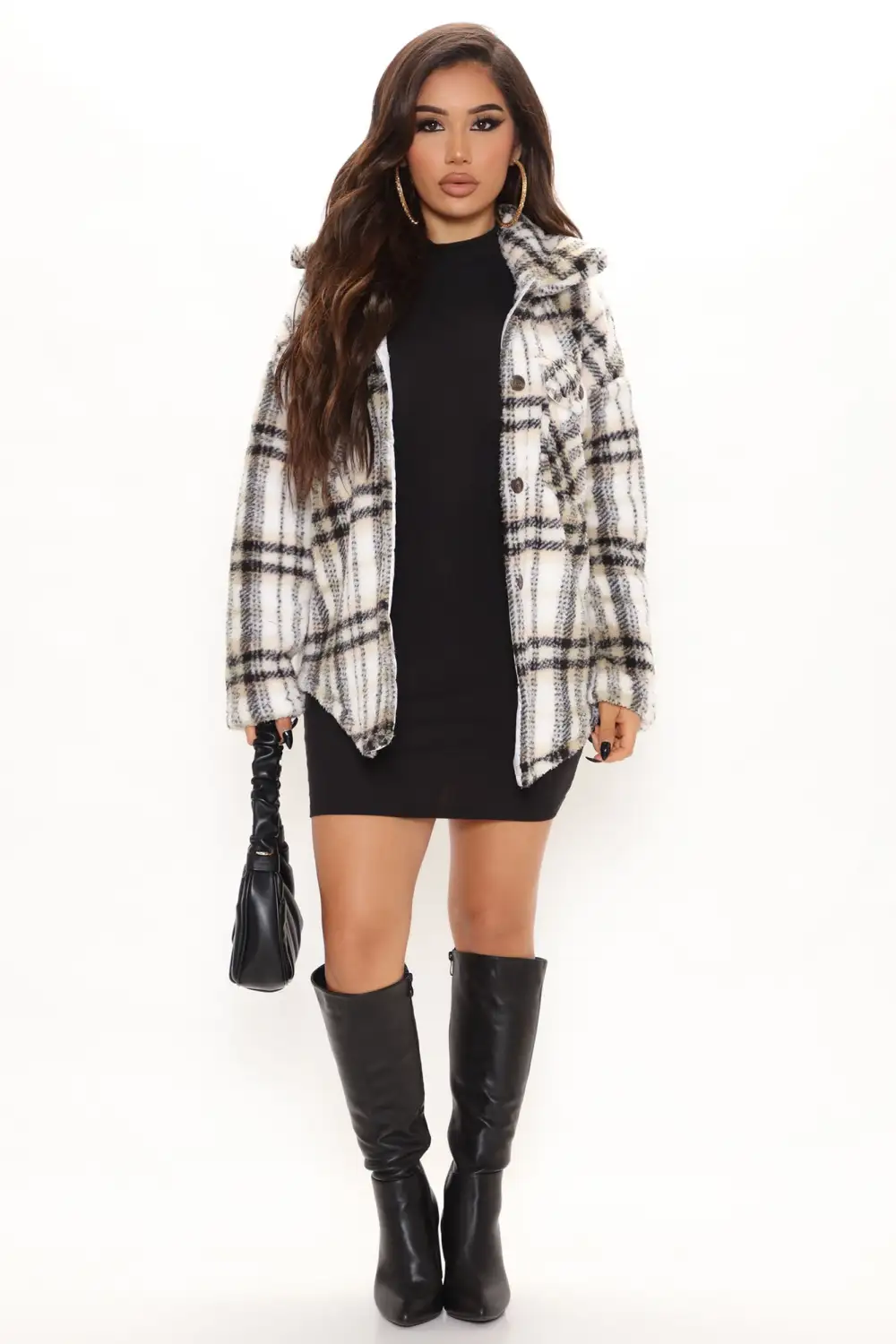 Feels Like Fall Sherpa Shacket - Black/combo