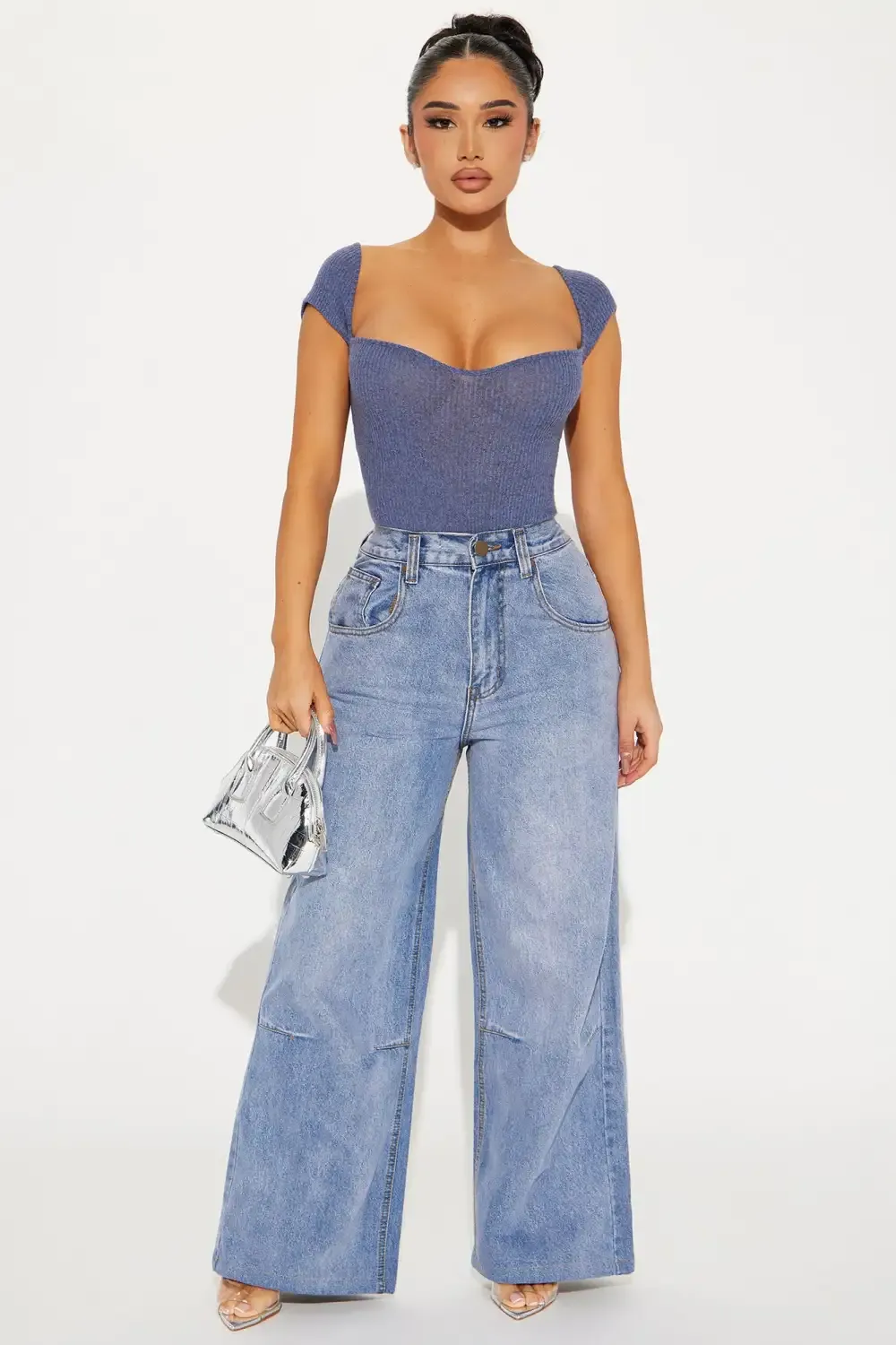 Call You Back Short Sleeve Bodysuit - Denim