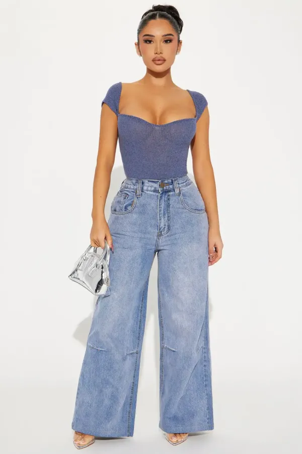Call You Back Short Sleeve Bodysuit - Denim