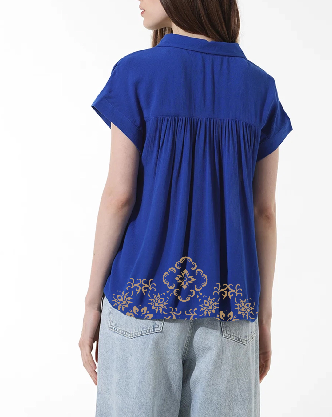 Blue Crinkled Weave Short Sleeve Shirt